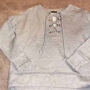 Grey Lace up Crewneck Sweatshirt